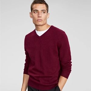 Club Room Cashmere V-Neck Sweater Mens, Large, Cabernet